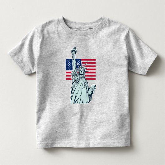 自由の女神とアメリカ国旗 トドラーTシャツ (正面)