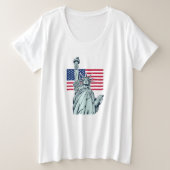 自由の女神とアメリカ国旗 プラスサイズTシャツ (デザイン正面)