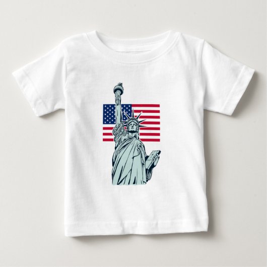 自由の女神とアメリカ国旗 ベビーTシャツ (正面)