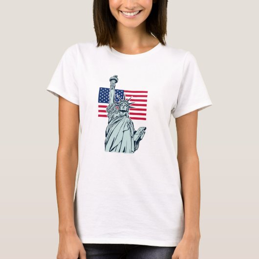 自由の女神とアメリカ国旗 Tシャツ (正面)