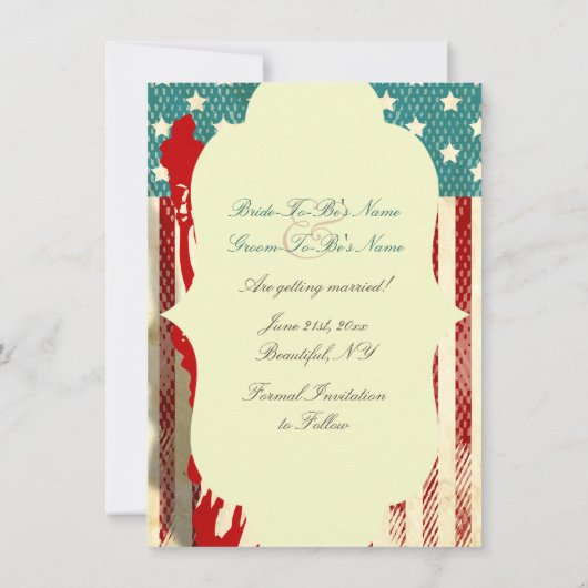 自由の女神と国旗の結婚式・Save the Date 招待状 (裏面)