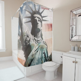 自由の女神と米国国旗 シャワーカーテン
