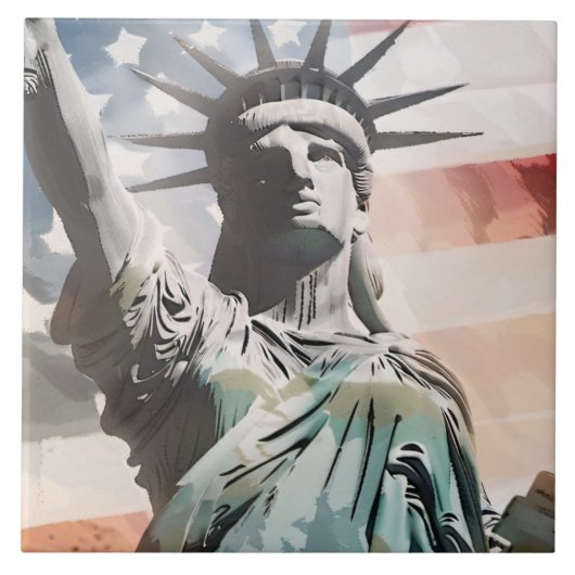 自由の女神と米国国旗 タイル (正面)