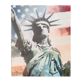 自由の女神と米国国旗 メタルプリント
