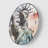 自由の女神と米国国旗 ラージ壁時計 (傾斜)