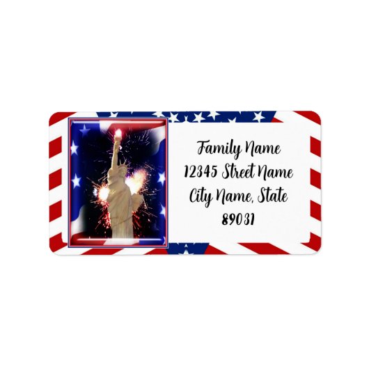 自由の女神と花火の4日7月記念 ラベル (正面)