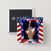 自由の女神と花火の4日7月記念 缶バッジ (正面&裏面)