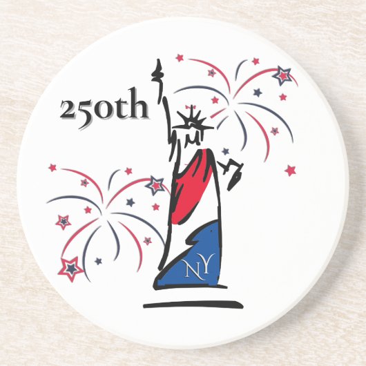 自由の女神と花火 250周年記念独立記念日 コースター (正面)