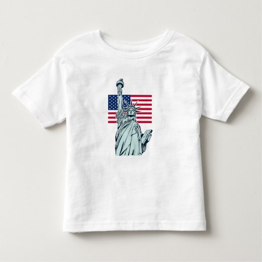 自由の女神のいるアメリカ国旗 トドラーTシャツ (正面)