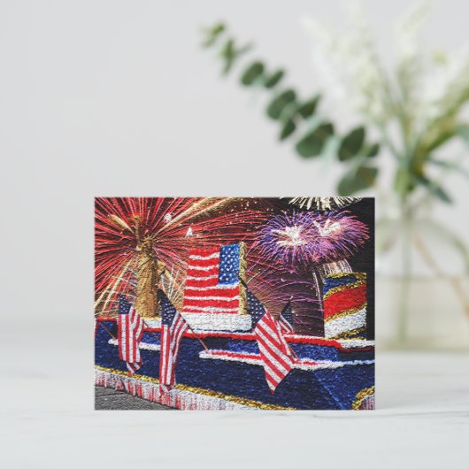 自由の女神のフロートと旗を持ってパレード, ZSSG ポストカード (スタンド正面)