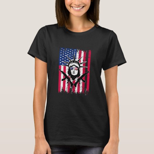 自由の女神の愛国的なサングラス銃 Tシャツ (正面)