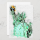 自由の女神の水の色クローズアップポートレート サンキューカード (正面/裏面)