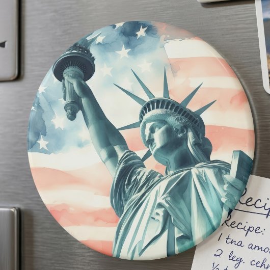 自由の女神の水彩画とアメリカ国旗 マグネット