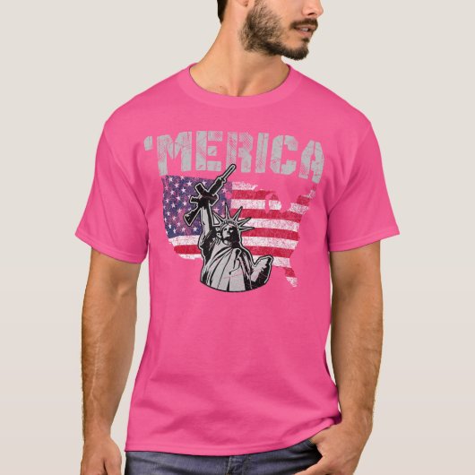 自由の女神の銃を持つメリカ赤い白A Tシャツ (正面)