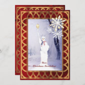 自由の女神の雪だるまクリスマス 招待状 (正面/裏面)