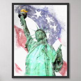 自由の女神は旗の水色で閉じる フォトプリント           