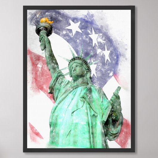 自由の女神は旗の水色で閉じる フォトプリント           