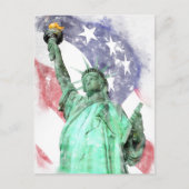 自由の女神は旗の水色で閉じる ポストカード (正面)