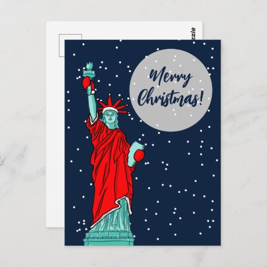 自由の女神クリスマスの冬 ポストカード (正面/裏面)