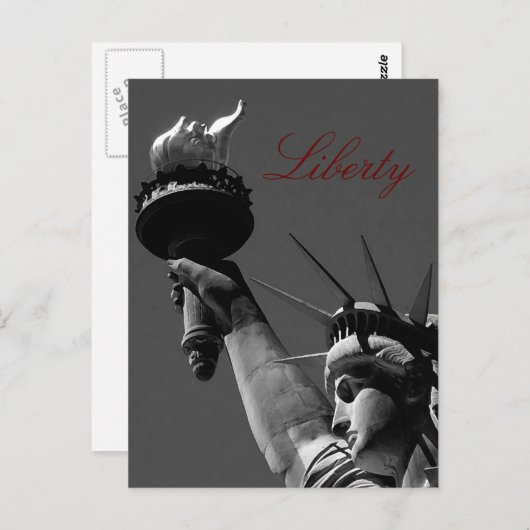 自由の女神グレー赤スクリプトのポストカード ポストカード (正面/裏面)