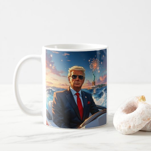 自由の女神スピードボートでトランプ コーヒーマグカップ (ドーナツ)