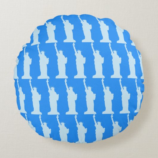 自由の女神ニューヨーエレガントク模様ブルー ラウンドクッション (正面)