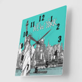 自由の女神ニューヨークアメリカティール(緑がかった色) スクエア壁時計 (傾斜)