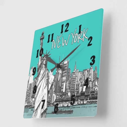自由の女神ニューヨークアメリカティール（緑がかった色） スクエア壁時計 (傾斜)
