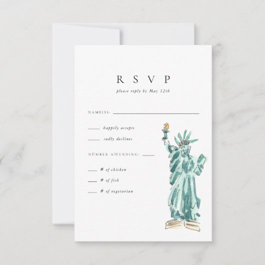 自由の女神ニューヨークシティウェディングRSVP 出欠カード (正面)