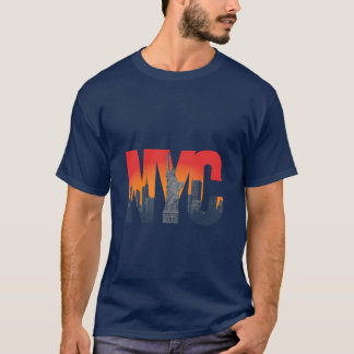 自由の女神ニューヨークシティスカイラインデザイン Tシャツ
