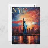 自由の女神ニューヨーク市花火旅行 ポストカード (正面/裏面)