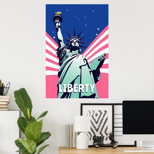 自由の女神ニューヨー鮮やかクポップ・アートのアート ポスター (ホームオフィス)