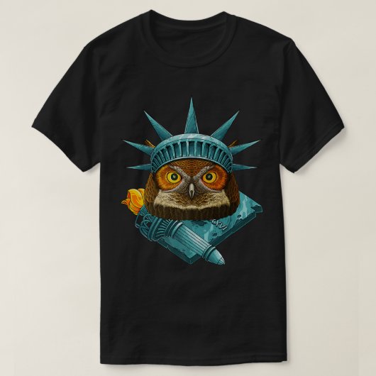 自由の女神フクロウ七月夜鳥USA A Tシャツ (デザイン正面)