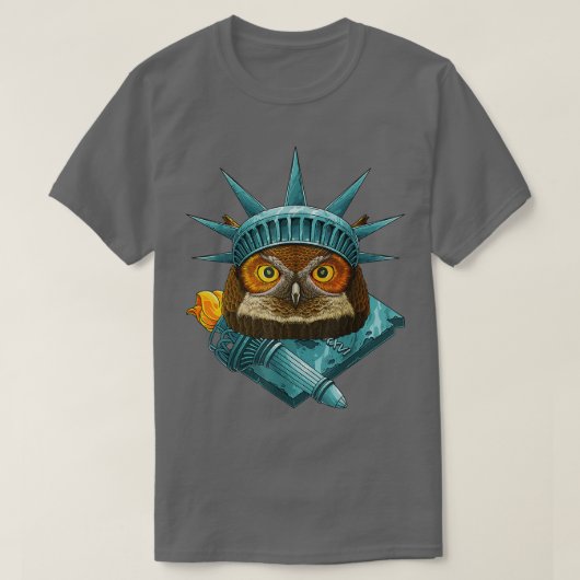 自由の女神フクロウ七月夜鳥USA A Tシャツ (デザイン正面)