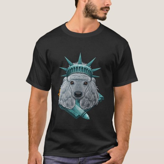 自由の女神プードル7月4日アメリカ犬 Tシャツ (正面)