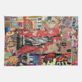 自由の女神ミックスメディアコラージュアート キッチンタオル (横)