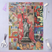 自由の女神ミックスメディアコラージュアート 薄葉紙 (クラフト)