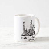 自由の女神像のニューヨーク市街地イラスト コーヒーマグカップ (正面右)