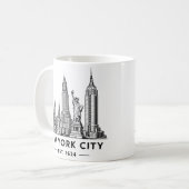 自由の女神像のニューヨーク市街地イラスト コーヒーマグカップ (正面左)