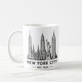 自由の女神像のニューヨーク市街地イラスト コーヒーマグカップ