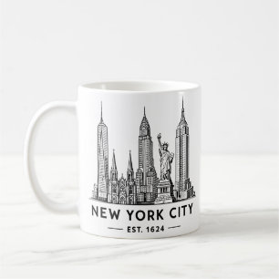 自由の女神像のニューヨーク市街地イラスト コーヒーマグカップ