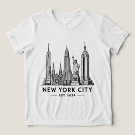 自由の女神像のニューヨーク市街地イラスト トライブレンドTシャツ
