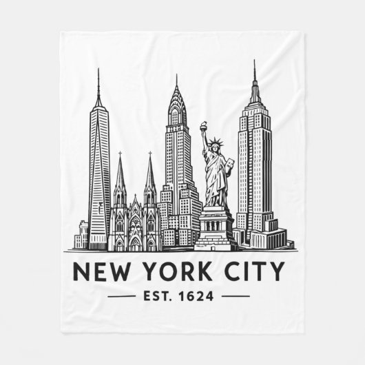 自由の女神像のニューヨーク市街地イラスト フリースブランケット (正面)