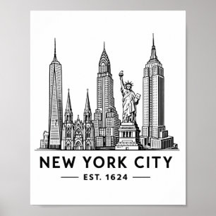 自由の女神像のニューヨーク市街地イラスト ポスター