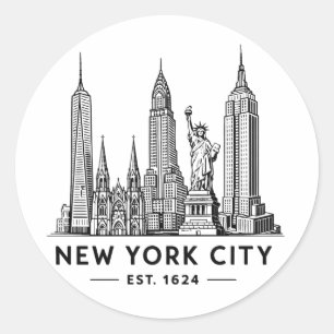 自由の女神像のニューヨーク市街地イラスト ラウンドシール