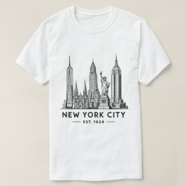 自由の女神像のニューヨーク市街地イラスト Tシャツ