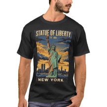 自由の女神像 ニューヨーク レトロ旅行ポスターデザインTシャツ