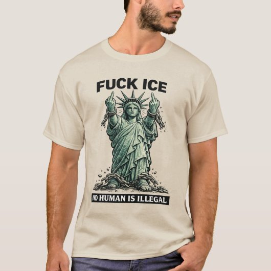 自由の女神抗議Tシャツ No+Human+Is+Illegal Tシャツ (正面)