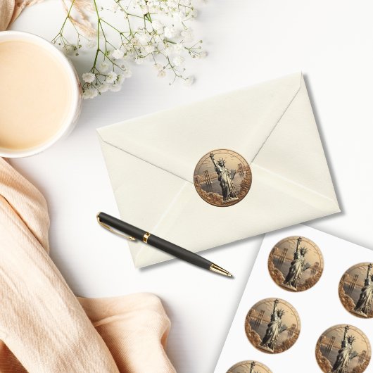 自由の女神金貨封筒シール 愛国者 ラウンドシール