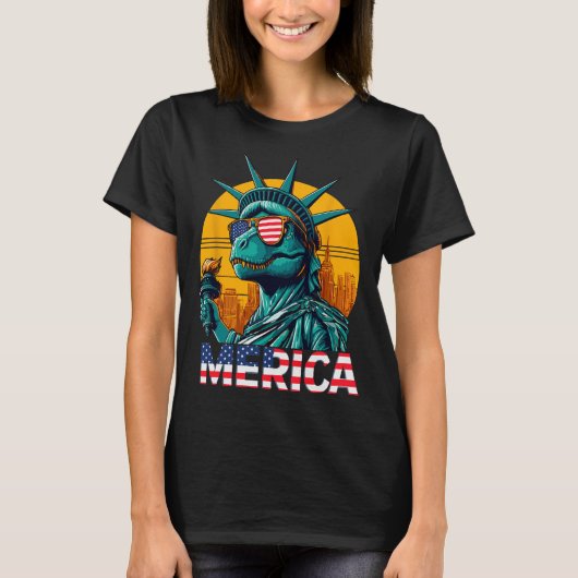 自由の女神7月4日トレックス少年アメリカF Tシャツ (正面)